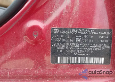 2013 Hyundai Elantra Gls из США, поврежденный, VIN 5NPDH4AE1DH343114